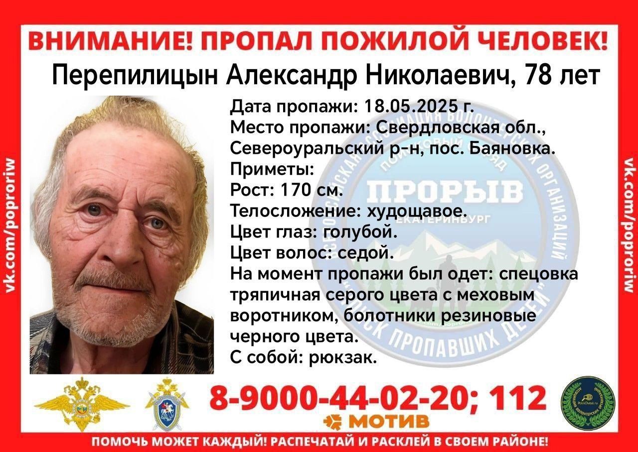 Под Североуральском разыскивают пенсионера, пропавшего две недели назад